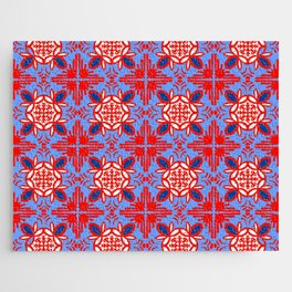 Cheerful Retro Modern Kitchen Tile Pattern Navy and Red Jigsaw Puzzle