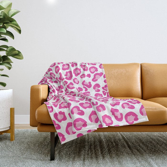 Leopard-Pinks on White Throw Blanket