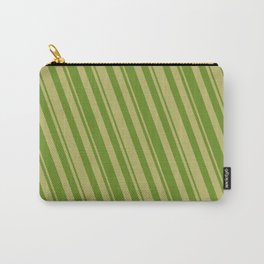 [ Thumbnail: Dark Khaki and Green Colored Striped/Lined Pattern Carry-All Pouch ]