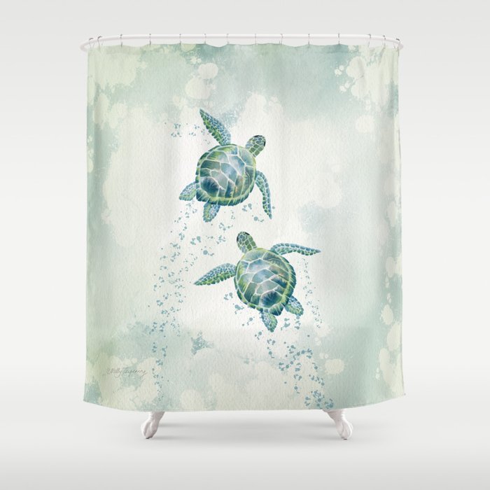 Two Sea Turtles Shower Curtain by Melly Terpening