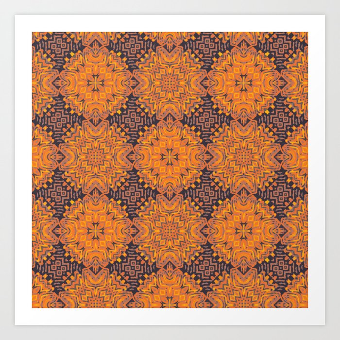 Navy and Orange Boho Moroccan Pattern Art Print