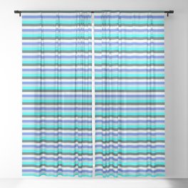 [ Thumbnail: Royal Blue, Powder Blue, Cyan, Dark Slate Gray, and Mint Cream Colored Lined/Striped Pattern Sheer Curtain ]