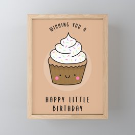 Kawaii Cupcake Happy Little Birthday (tan) Framed Mini Art Print