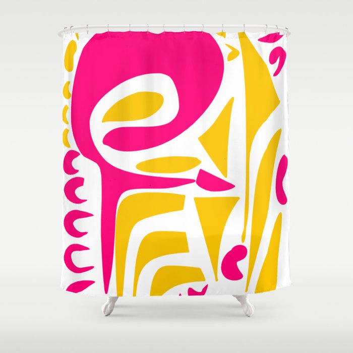 Summer Pop abstract pattern pink and yellow Shower Curtain