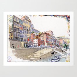 Ribeira - Porto Art Print | Oldtown, Summer, Aguarela, Unesco, Color, Porto, River, Aquarela, Portugal, Yolahugo 