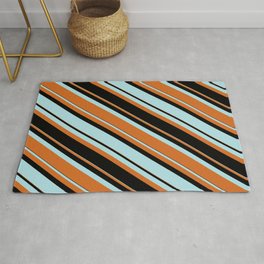 [ Thumbnail: Powder Blue, Chocolate & Black Colored Lined Pattern Rug ]