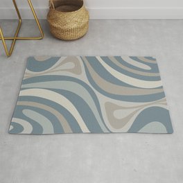 New Groove Retro Swirl Abstract Pattern in Medium Neutral Blue Grey Tones Area & Throw Rug