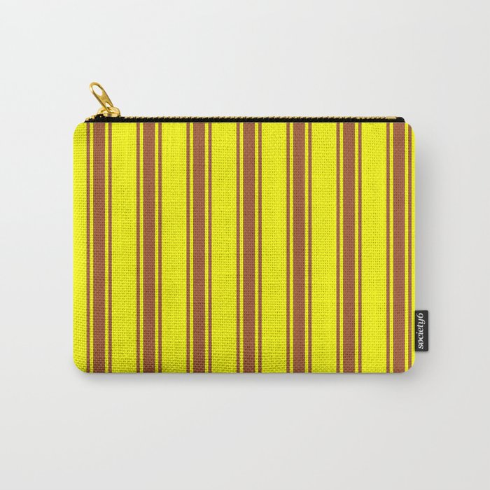 Yellow and Sienna Colored Lined/Striped Pattern Carry-All Pouch