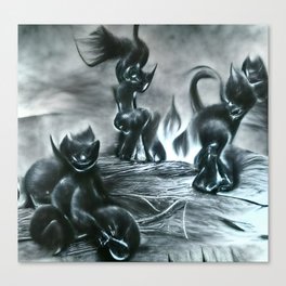 Black kittens playing in hell Canvas Print
