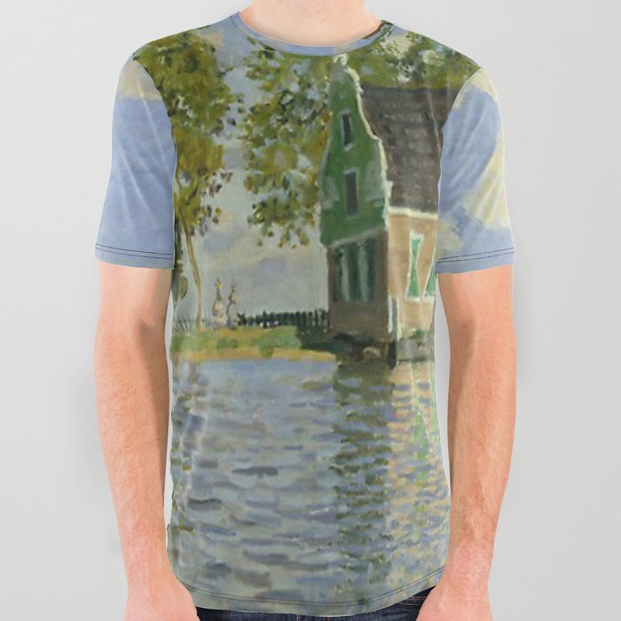 Claude Monet - Houses on the Zaan River at Zaandam  All Over Graphic Tee