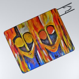 Two African Masquerade Masked Faces Picnic Blanket