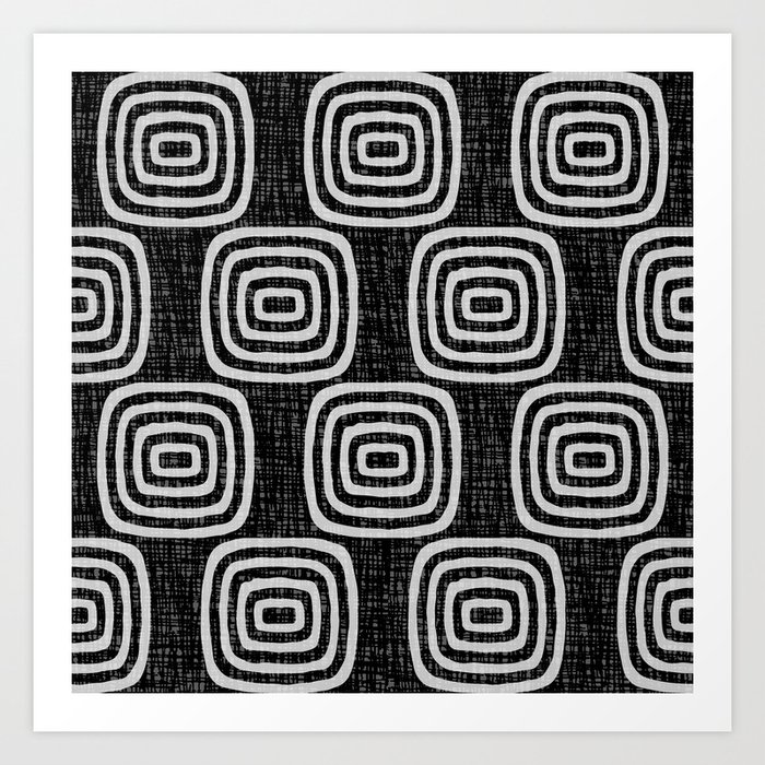 Mud Cloth Concentric Pattern 761 Black and White Art Print