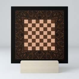 Mandala Chessboard & Checkers Board Game - Coffee  Cream Mini Art Print