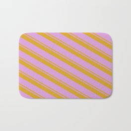 [ Thumbnail: Goldenrod & Plum Colored Stripes Pattern Bath Mat ]