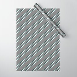 [ Thumbnail: Gray, Dark Slate Gray, and Light Cyan Colored Striped/Lined Pattern Wrapping Paper ]
