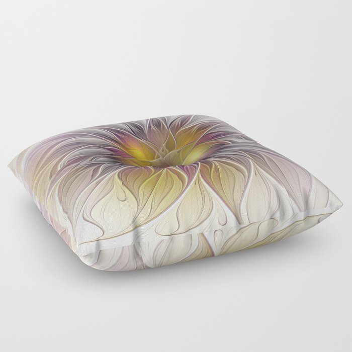 Luminous Flower, Abstract Fractal Art Floor Pillow