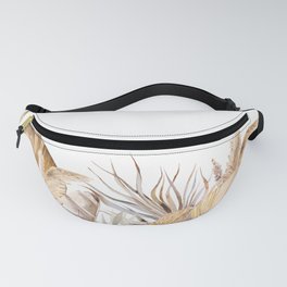Watercolor Bohemian seamless border with dried tropical leaves illustration Fanny Pack