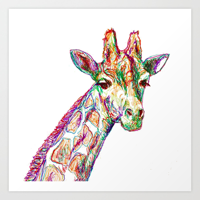 Colourful Giraffe, plain background Art Print by Frances Roughton | Society6