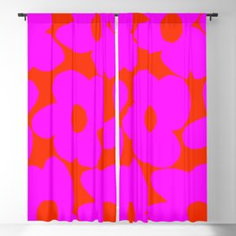 Pink Retro Flowers Orange Red Background #decor #society6 #buyart Blackout Curtain