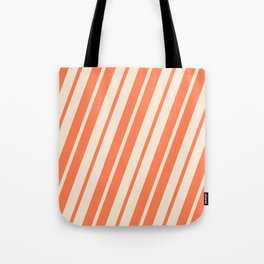 [ Thumbnail: Coral & Beige Colored Pattern of Stripes Tote Bag ]