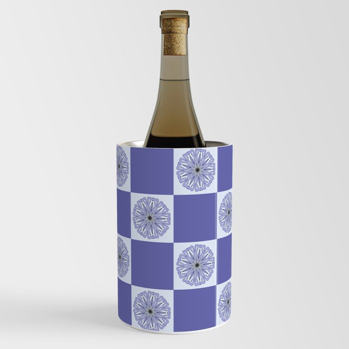 Vintage Style Floral Check Pattern - Very Peri Wine Chiller
