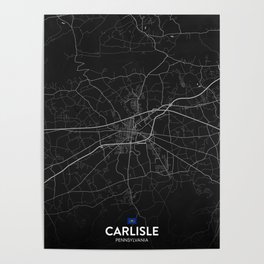 Carlisle, Pennsylvania, United States - Dark City Map Poster