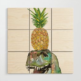 T-rex pineapple dinosaur painting watercolour Wood Wall Art