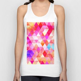 Abstract Pink Coral Lavender Lilac Watercolor Triangles Unisex Tank Top