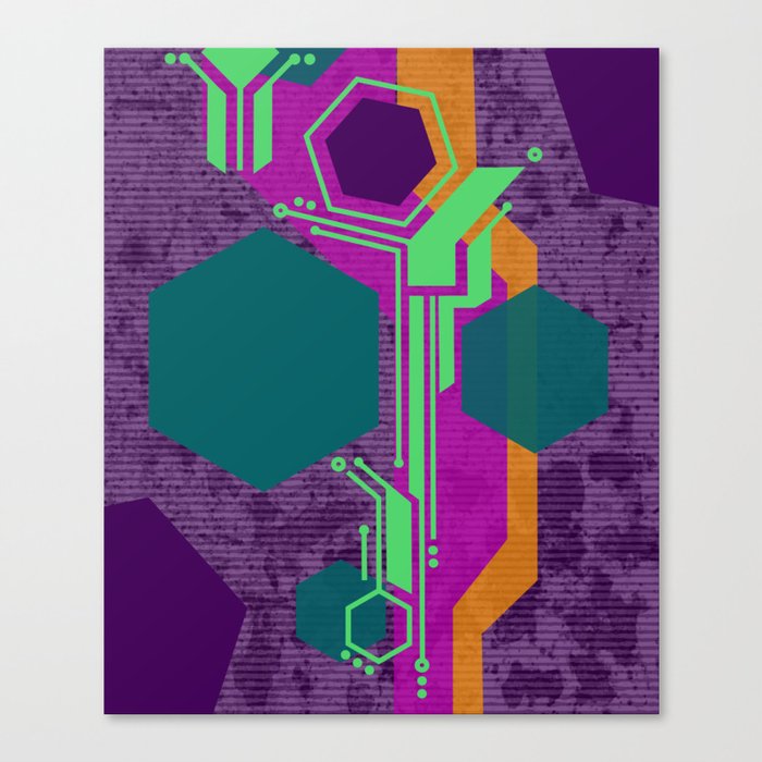 Colorful Cyberpunk Hexagon Circuit Board Canvas Print