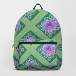 DECORATIVE BLUE-LILAC FLOWER PATTERN GREEN ART   Backpack