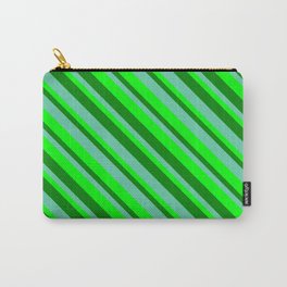 [ Thumbnail: Green, Aquamarine & Lime Colored Striped Pattern Carry-All Pouch ]