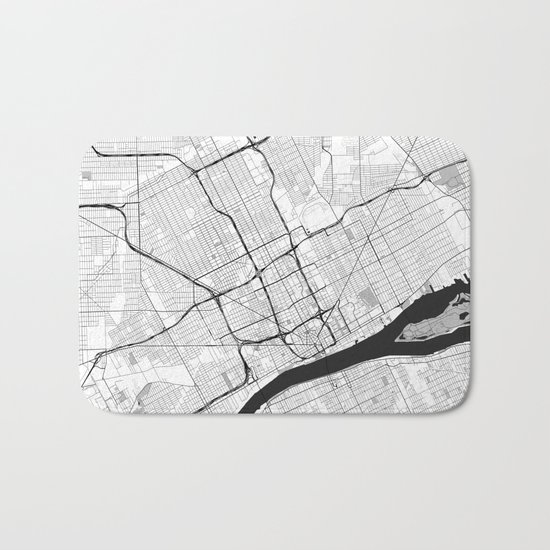 Detroit Map Gray Bath Mat