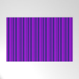 [ Thumbnail: Dark Violet & Midnight Blue Colored Stripes Pattern Welcome Mat ]
