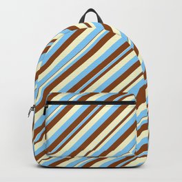 [ Thumbnail: Light Yellow, Light Sky Blue & Brown Colored Pattern of Stripes Backpack ]