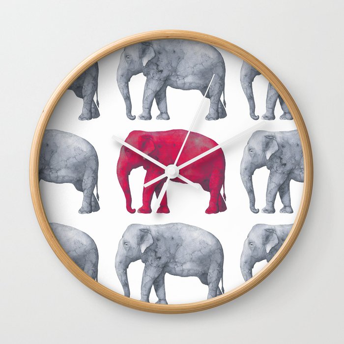 Elephants Red Wall Clock