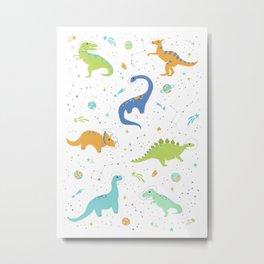 Space Dinosaurs on Orange + Blue Metal Print | Stars, Dinosaur Nursery, Space, Dinosaurs, Dino, Graphicdesign, Constellation, Astronaut, Meteorshower, Space Dinosaur 