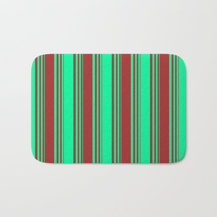 Green & Brown Colored Striped/Lined Pattern Bath Mat