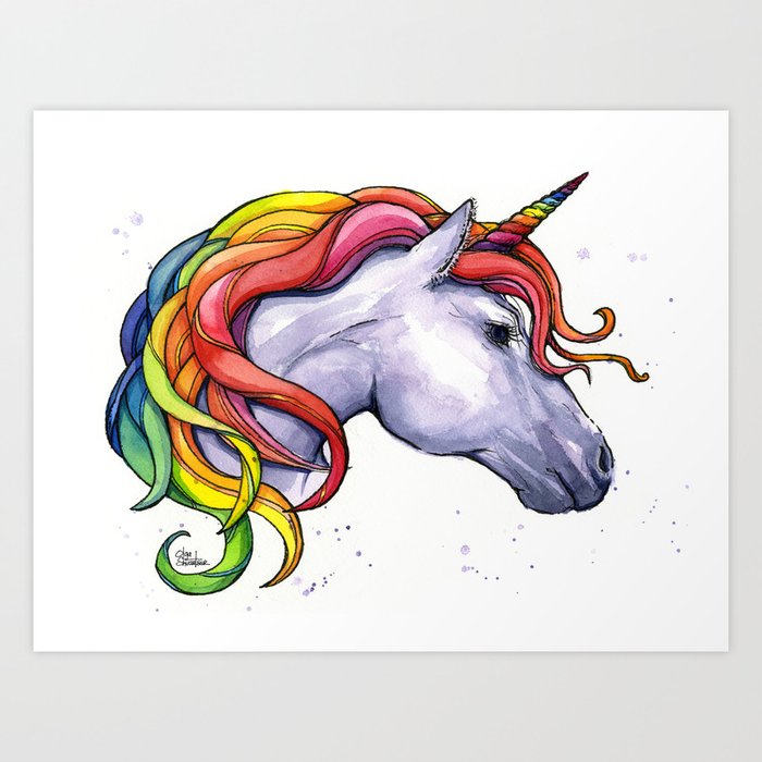 Rainbow Unicorn Watercolor Art Print By Olechka Society6