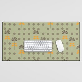 Retro Floral Sage Green Polka Dot Background Pattern Desk Mat