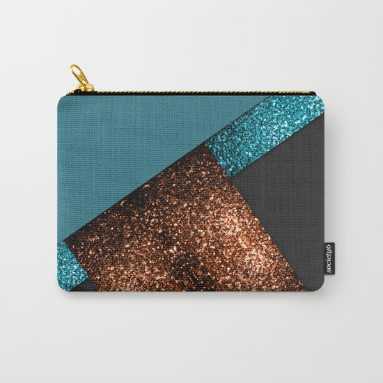 Aqua blue and bronze sparkles modern color block art Carry-All Pouch