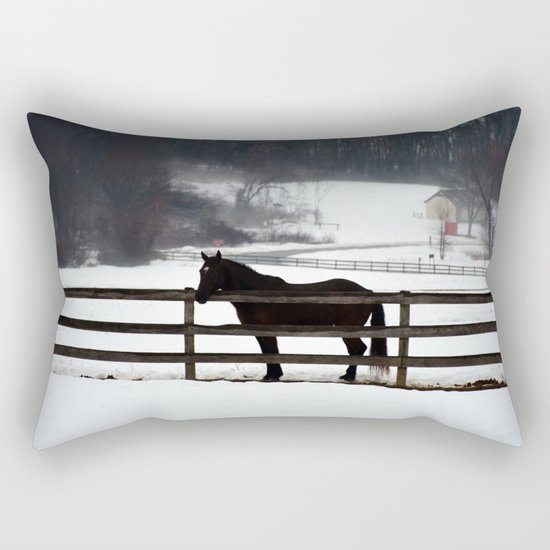 Horse in the Winter Fog Rectangular Pillow