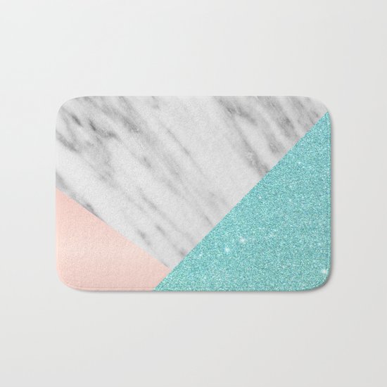 Real Italian Marble with Pink and Blue Bath Mat