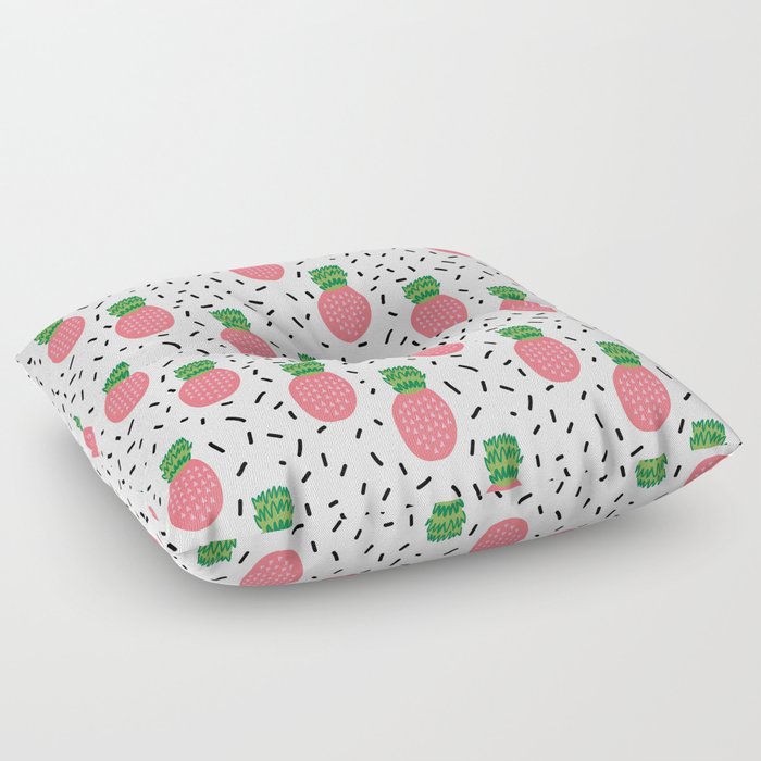Pineapples dots black and white pattern tropical fruits print Floor Pillow