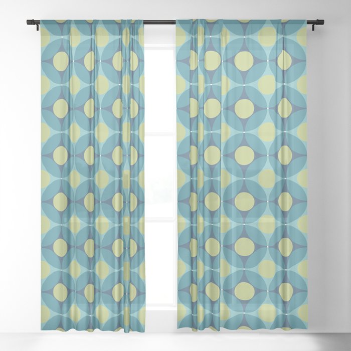 Geometric Circle Pattern Mid Century Modern Retro Blue Green Sheer