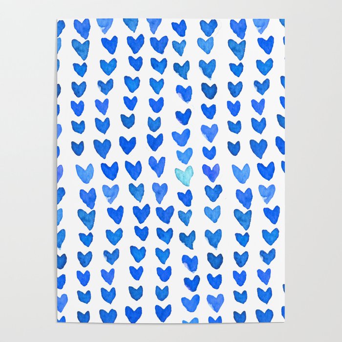 Brush stroke hearts - blue Poster