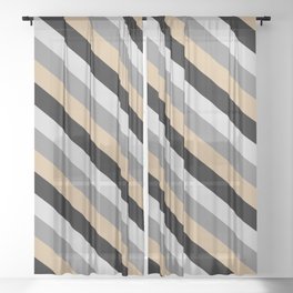 [ Thumbnail: Tan, Black, Light Grey, and Gray Colored Lined/Striped Pattern Sheer Curtain ]
