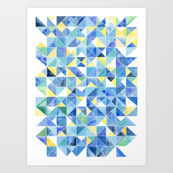 Starry Starry Night, Geometric Art, Abstract, Triangle, Blue Sky, Hand Painted Art Print by suisaigenki Starry Starry Night, Geometric Art, Abstract, Triangle, Blue Sky, Hand Painted Art Print by suisaigenki