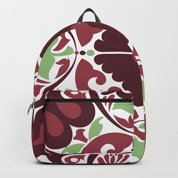 Mid Century Modern Flower Pattern Red and Green Backpack