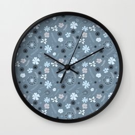 Floral in blue grey Wall Clock