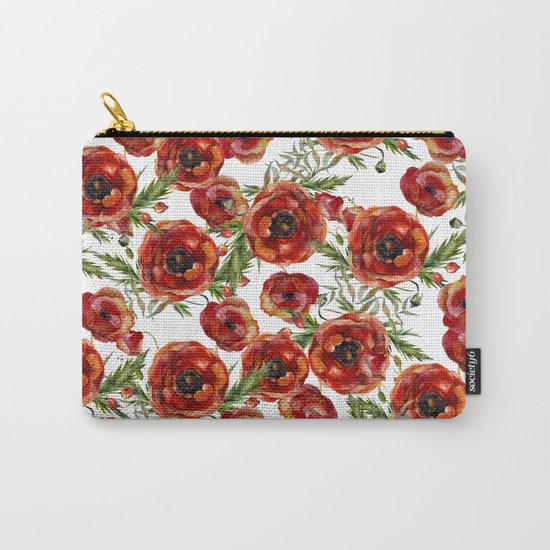 Poppy Pattern On White Background Carry-All Pouch